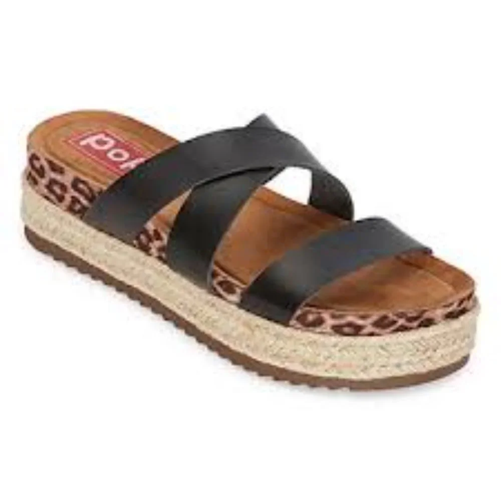 POP Fanatic Black Platform Espadrille Flat Open Toe Sandals NWT Size 9.5